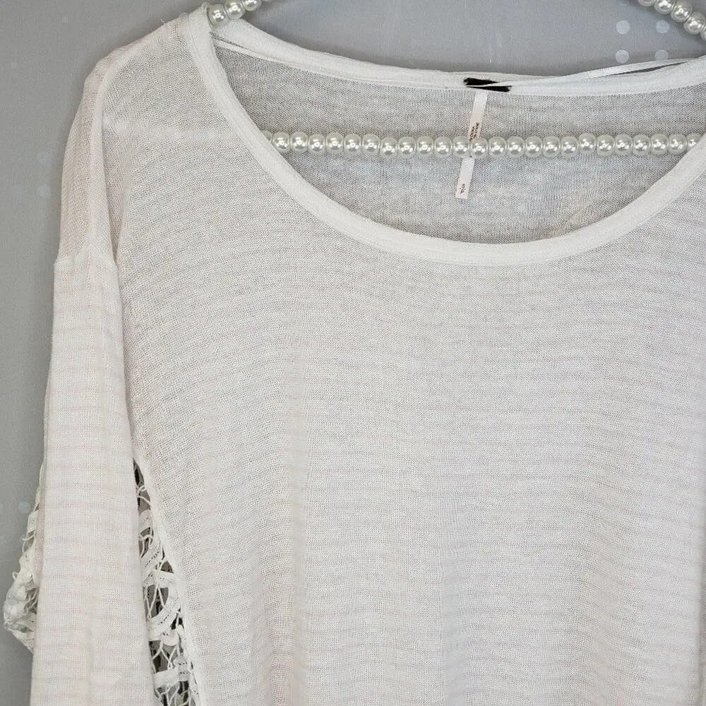 Free‎ People Pink Striped Top with Lace sides panel SZ S - Picture 2 of 8